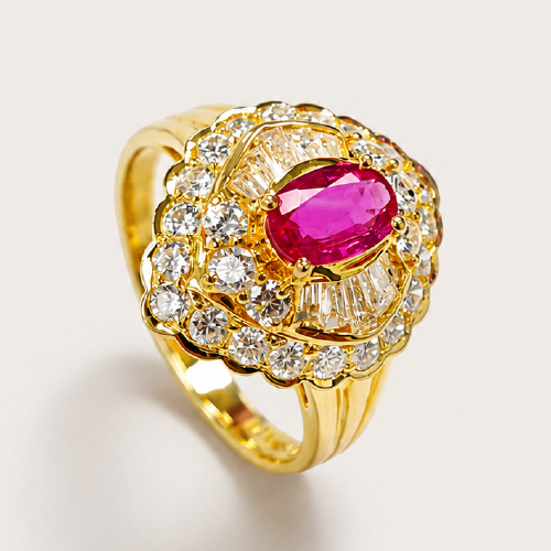 18K Yellow Gold Diamond & Ruby Ring