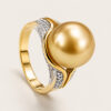18K Yellow Gold Diamond & Pearl Ring 2 Tone