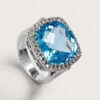 18K White Gold Diamond & Blue Topaz Ring