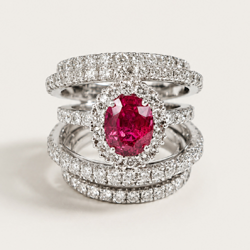 18K White Gold Diamond & Ruby Ring