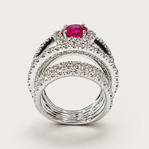 18K White Gold Diamond & Ruby Ring