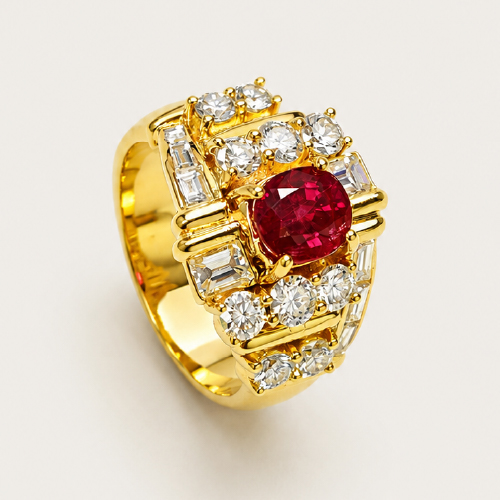 18K Yellow Gold Diamond & Ruby Ring