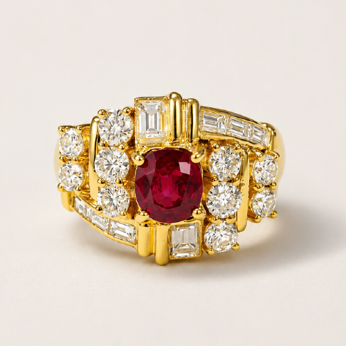 18K Yellow Gold Diamond & Ruby Ring