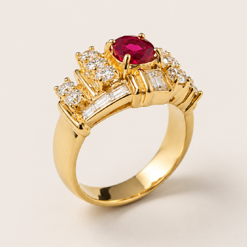 18K Yellow Gold Diamond & Ruby Ring