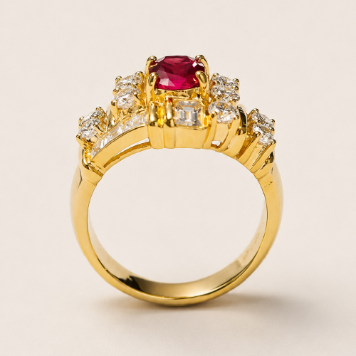 18K Yellow Gold Diamond & Ruby Ring