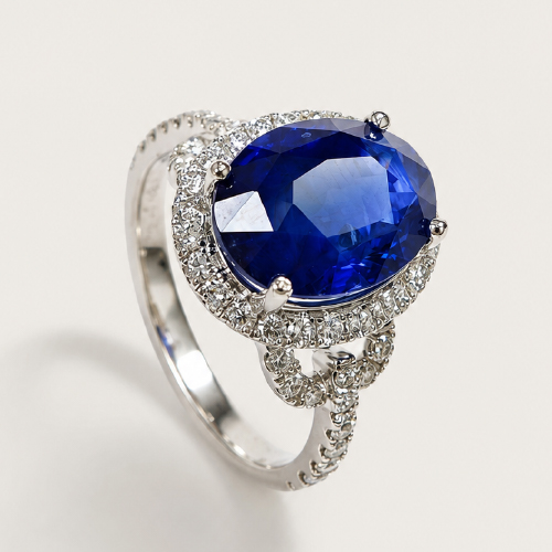18K White Gold Diamond & Blue Sapphire Ring
