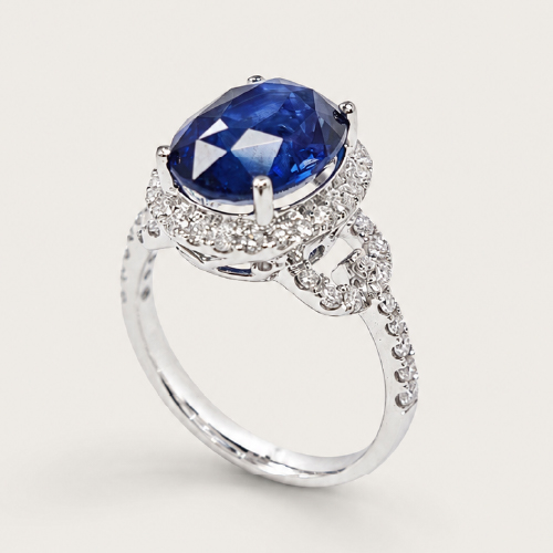18K White Gold Diamond & Blue Sapphire Ring