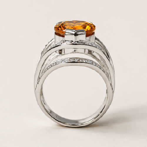 18K White Gold Diamond & Citrine Ring