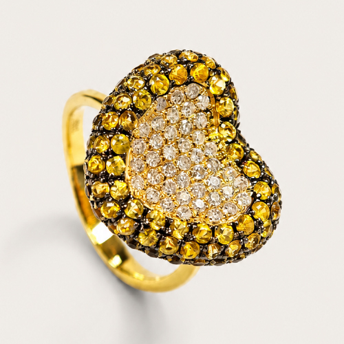 18K Yellow Gold Diamond & Yellow Sapphire Ring Black Rhodium