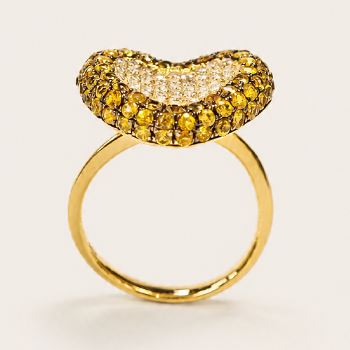 18K Yellow Gold Diamond & Yellow Sapphire Ring Black Rhodium