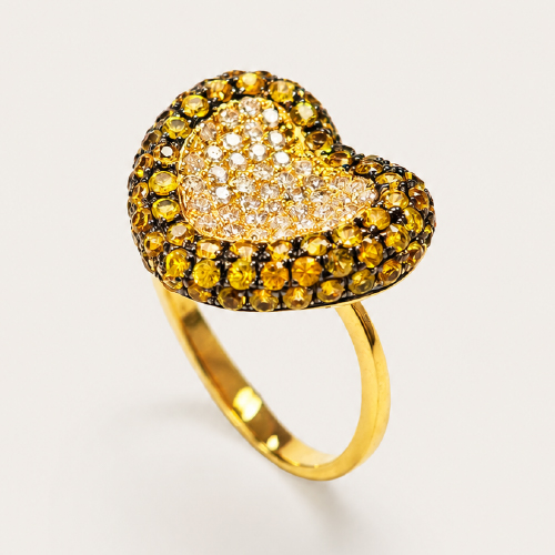 18K Yellow Gold Diamond & Yellow Sapphire Ring Black Rhodium
