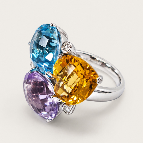18K White Gold Diamond & Semi Precious Stone Ring