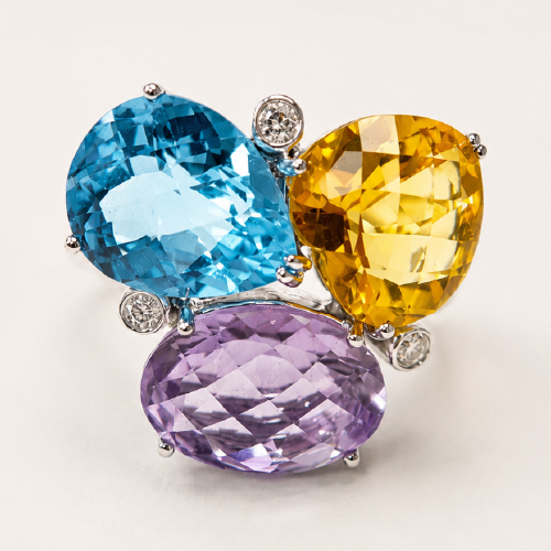 18K White Gold Diamond & Semi Precious Stone Ring
