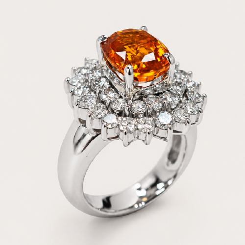 PT900 Diamond & Yellow-Orange Sapphire Ring