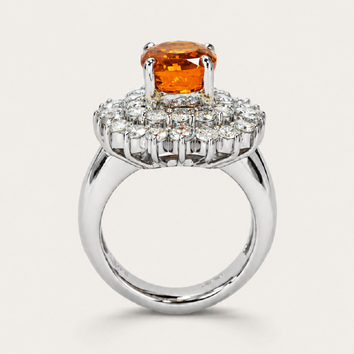 PT900 Diamond & Yellow-Orange Sapphire Ring