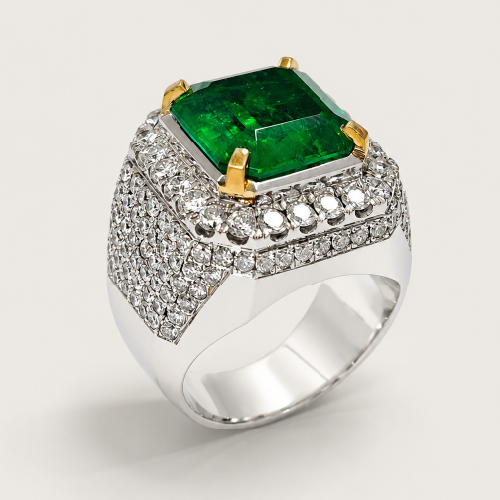 10K White Gold Diamond & Emerald Ring 2 Tone