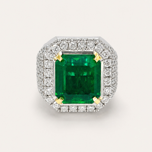 10K White Gold Diamond & Emerald Ring 2 Tone