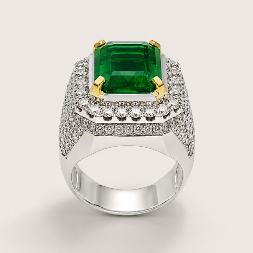 10K White Gold Diamond & Emerald Ring 2 Tone