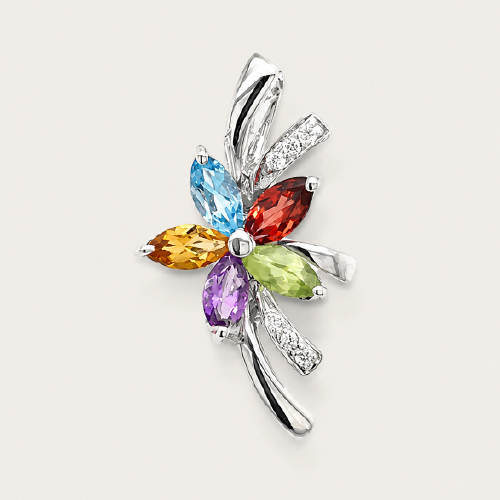 Multi-coloured Gems Flower Shaped Pendant