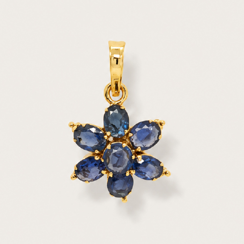 Blue Sapphire Gems Flower Shaped Pendant
