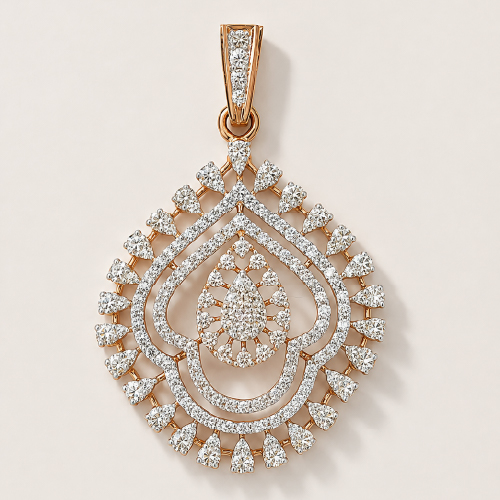 18K Rose Gold Diamond Pendant 2 Tone