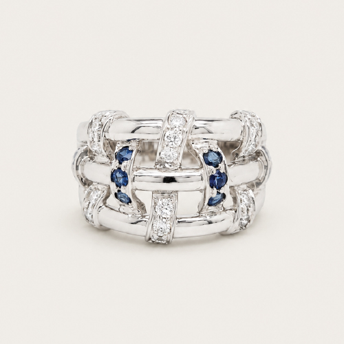 Lattice Blue Sapphire Diamond Ring
