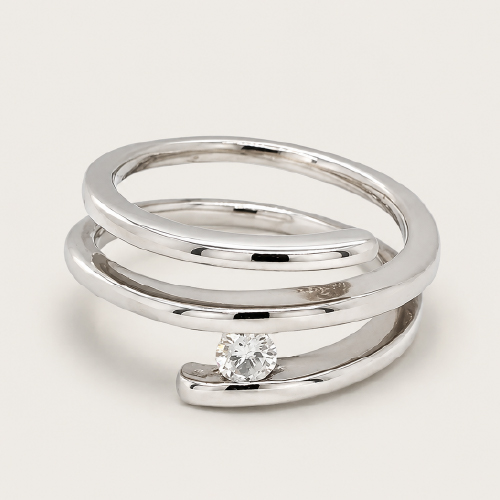 18K White Gold Diamond Spiral Ring
