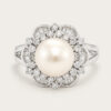 18K White Gold Diamond Pearl Ring