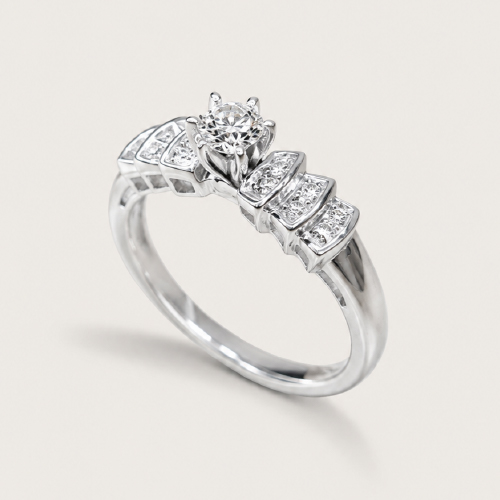 Paved Floral Diamond Solitaire Ring