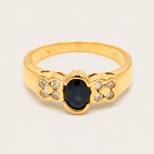 18K Yellow Gold Blue Sapphire Diamond Ring