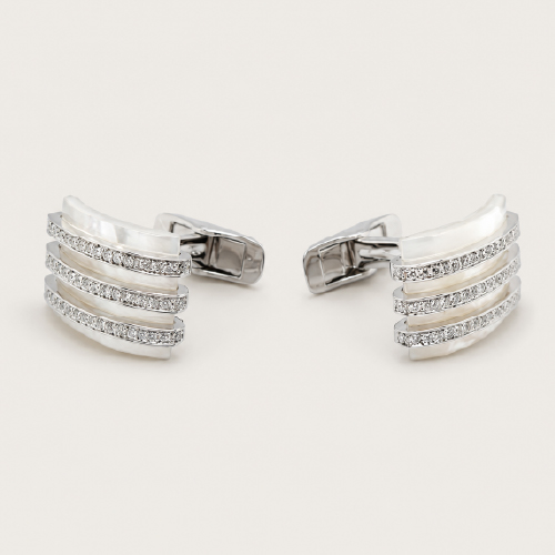 18K White Gold Diamond & Mother of Pearl Cufflink