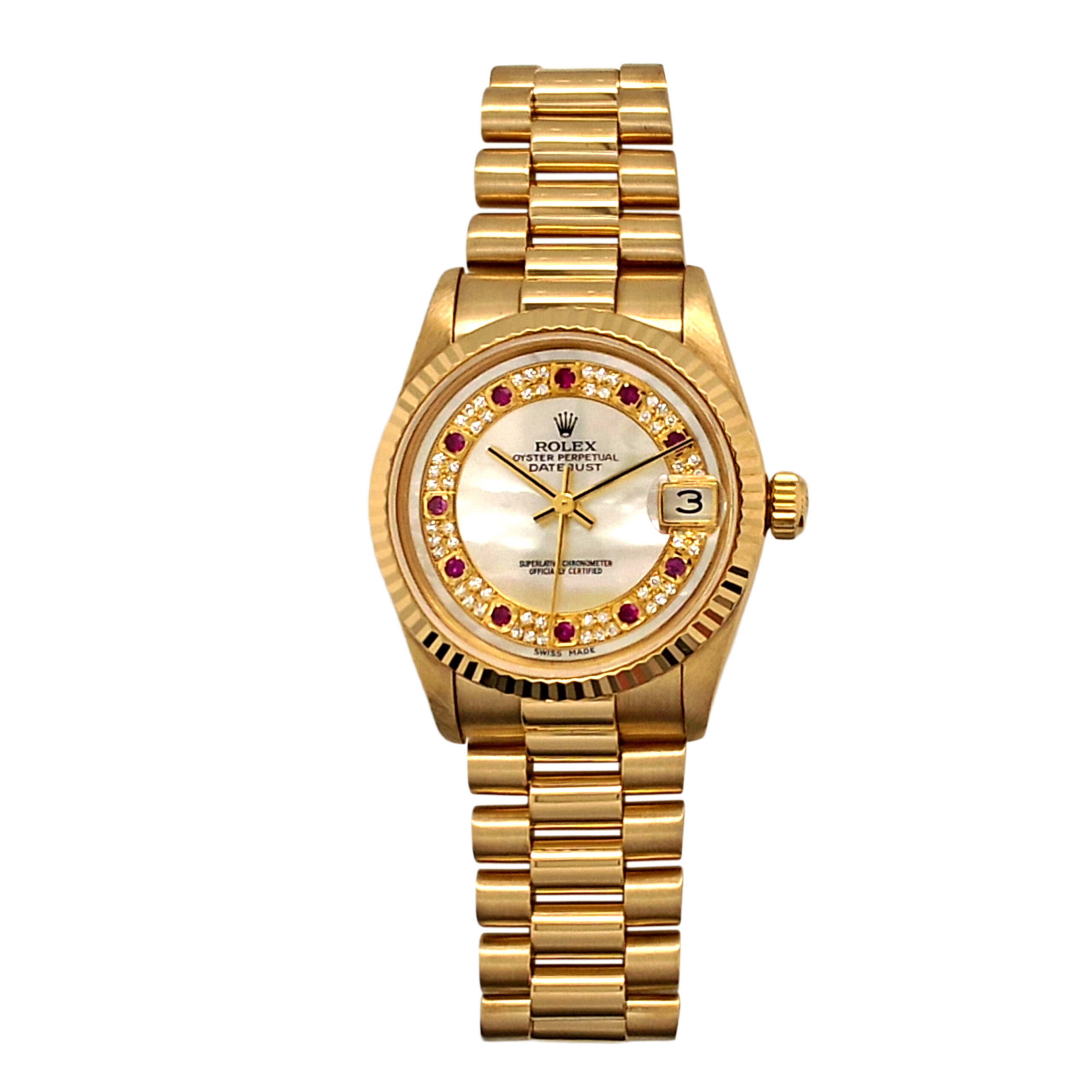 18K Yellow Gold Rolex Datejust 31 Mop & Ruby Diamond 68278