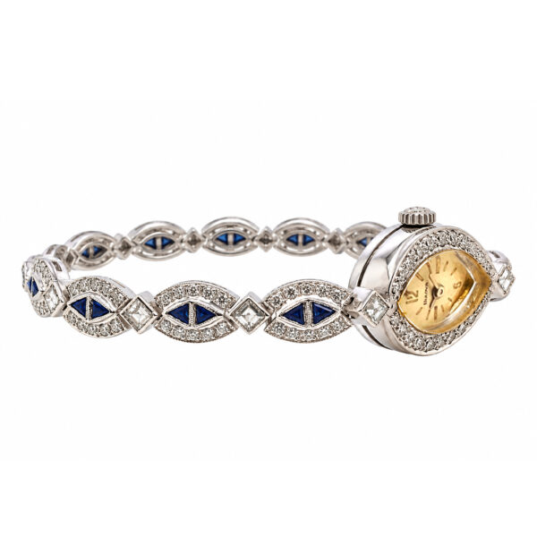 18K/585 White Gold Bulova Diamond & Sapphire